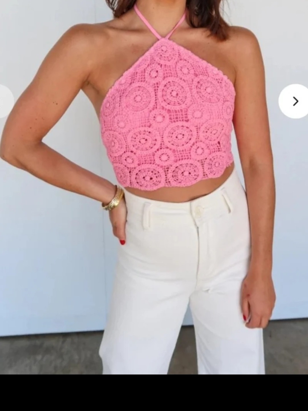 ITEM DITTO Pink crochet Halter top medium RETAIL $44